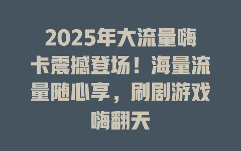 2025年大流量嗨卡震撼登场！海量流量随心享，刷剧游戏嗨翻天