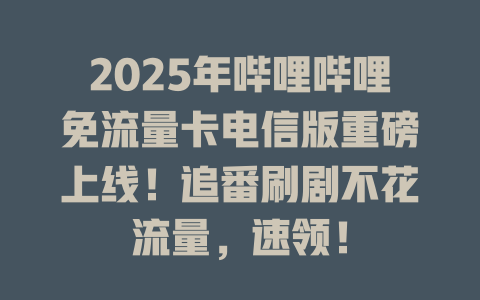 2025年哔哩哔哩免流量卡电信版重磅上线！追番刷剧不花流量，速领！