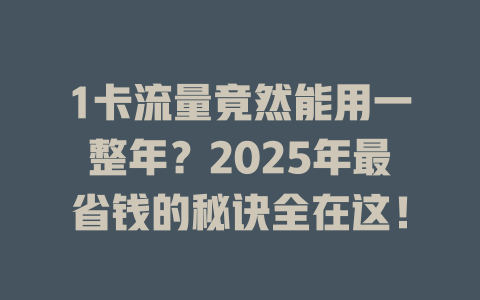 1卡流量竟然能用一整年？2025年最省钱的秘诀全在这！