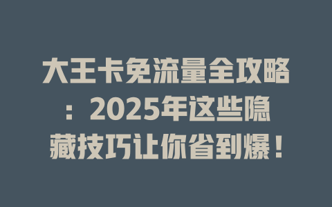 大王卡免流量全攻略：2025年这些隐藏技巧让你省到爆！