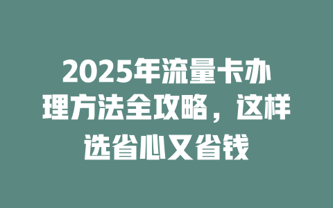 2025年流量卡办理方法全攻略，这样选省心又省钱