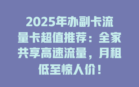 2025年办副卡流量卡超值推荐：全家共享高速流量，月租低至惊人价！