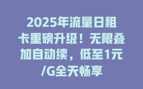 2025年流量日租卡重磅升级！无限叠加自动续，低至1元/G全天畅享