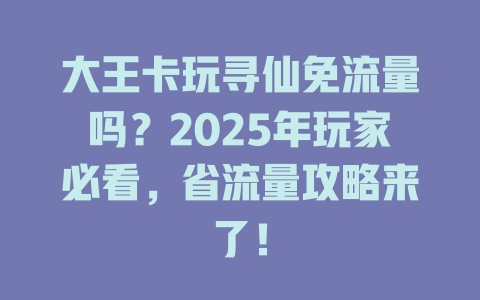 大王卡玩寻仙免流量吗？2025年玩家必看，省流量攻略来了！