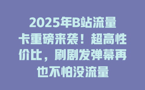 2025年B站流量卡重磅来袭！超高性价比，刷剧发弹幕再也不怕没流量