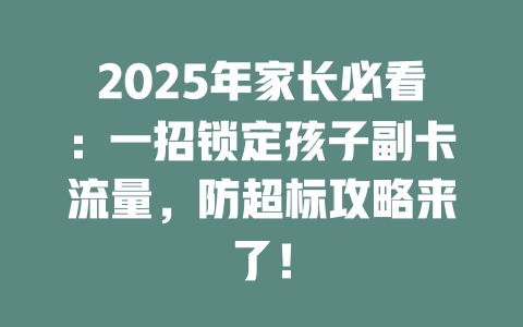 2025年家长必看：一招锁定孩子副卡流量，防超标攻略来了！
