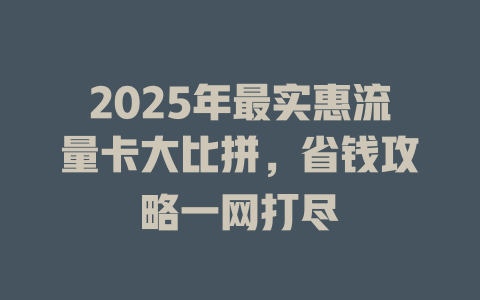 2025年最实惠流量卡大比拼，省钱攻略一网打尽