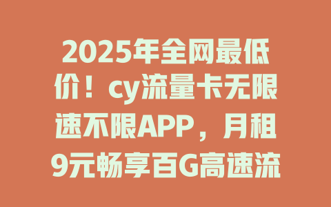 2025年全网最低价！cy流量卡无限速不限APP，月租9元畅享百G高速流量！