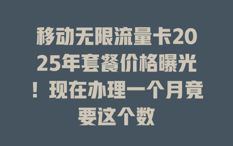 移动无限流量卡2025年套餐价格曝光！现在办理一个月竟要这个数
