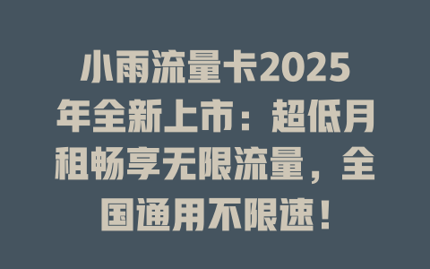 小雨流量卡2025年全新上市：超低月租畅享无限流量，全国通用不限速！