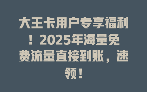 大王卡用户专享福利！2025年海量免费流量直接到账，速领！