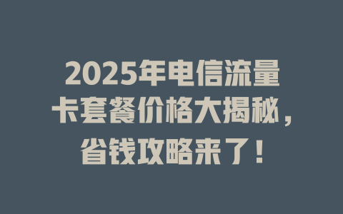 2025年电信流量卡套餐价格大揭秘，省钱攻略来了！