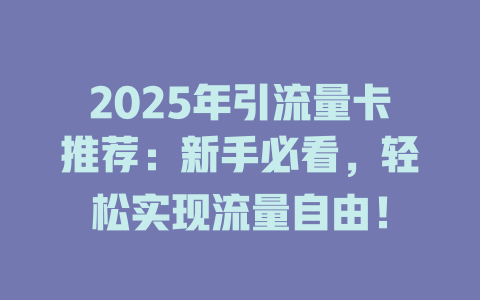 2025年引流量卡推荐：新手必看，轻松实现流量自由！