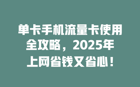 单卡手机流量卡使用全攻略，2025年上网省钱又省心！