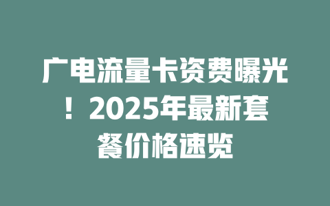 广电流量卡资费曝光！2025年最新套餐价格速览