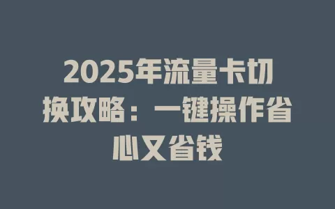 2025年流量卡切换攻略：一键操作省心又省钱