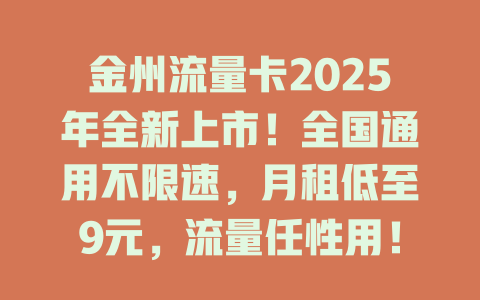 金州流量卡2025年全新上市！全国通用不限速，月租低至9元，流量任性用！