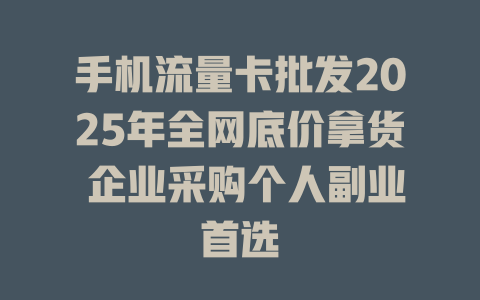 手机流量卡批发2025年全网底价拿货 企业采购个人副业首选