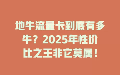 地牛流量卡到底有多牛？2025年性价比之王非它莫属！