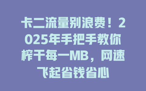 卡二流量别浪费！2025年手把手教你榨干每一MB，网速飞起省钱省心