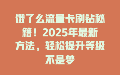 饿了么流量卡刷钻秘籍！2025年最新方法，轻松提升等级不是梦