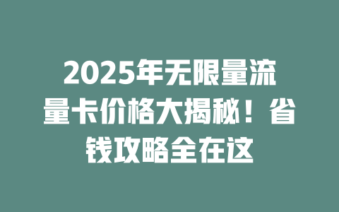 2025年无限量流量卡价格大揭秘！省钱攻略全在这