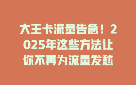 大王卡流量告急！2025年这些方法让你不再为流量发愁