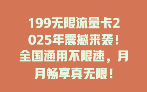 199无限流量卡2025年震撼来袭！全国通用不限速，月月畅享真无限！