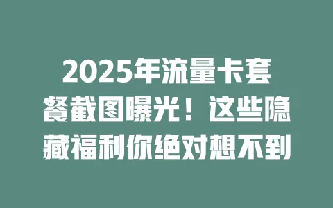 2025年流量卡套餐截图曝光！这些隐藏福利你绝对想不到