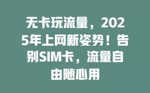 无卡玩流量，2025年上网新姿势！告别SIM卡，流量自由随心用