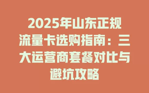 2025年山东正规流量卡选购指南：三大运营商套餐对比与避坑攻略