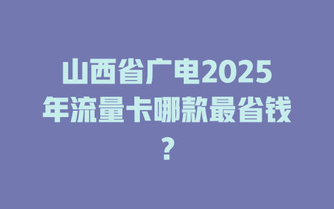 山西省广电2025年流量卡哪款最省钱？