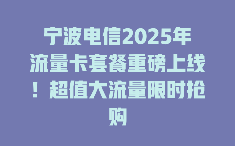 宁波电信2025年流量卡套餐重磅上线！超值大流量限时抢购