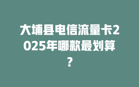 大埔县电信流量卡2025年哪款最划算？