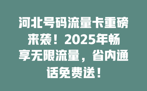 河北号码流量卡重磅来袭！2025年畅享无限流量，省内通话免费送！