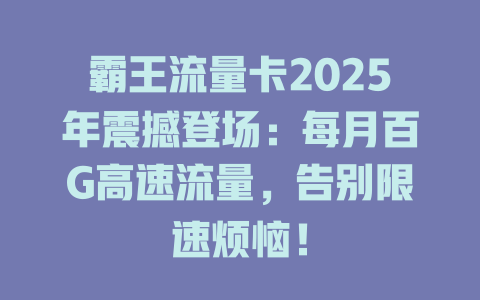 霸王流量卡2025年震撼登场：每月百G高速流量，告别限速烦恼！