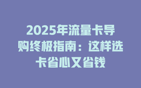 2025年流量卡导购终极指南：这样选卡省心又省钱
