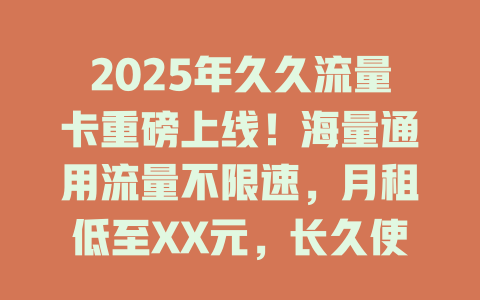 2025年久久流量卡重磅上线！海量通用流量不限速，月租低至XX元，长久使用更省心