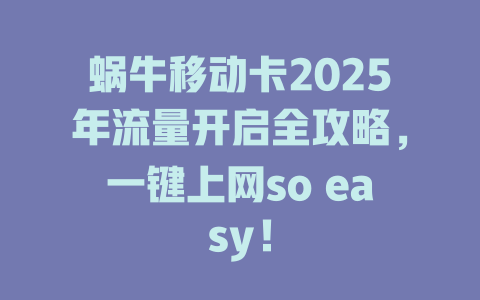 蜗牛移动卡2025年流量开启全攻略，一键上网so easy！