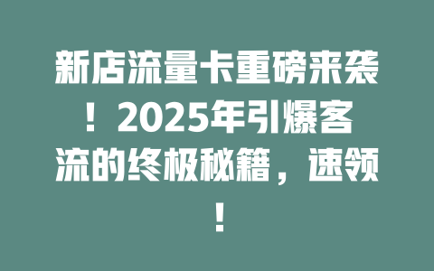 新店流量卡重磅来袭！2025年引爆客流的终极秘籍，速领！