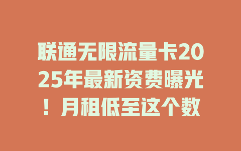 联通无限流量卡2025年最新资费曝光！月租低至这个数