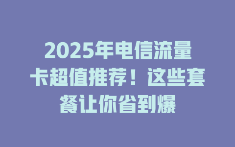 2025年电信流量卡超值推荐！这些套餐让你省到爆