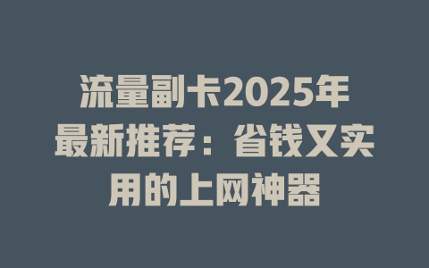 流量副卡2025年最新推荐：省钱又实用的上网神器