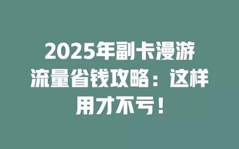 2025年副卡漫游流量省钱攻略：这样用才不亏！