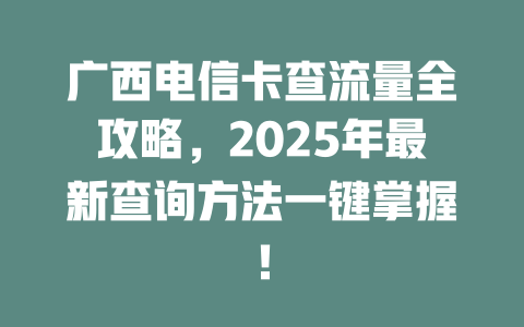 广西电信卡查流量全攻略，2025年最新查询方法一键掌握！