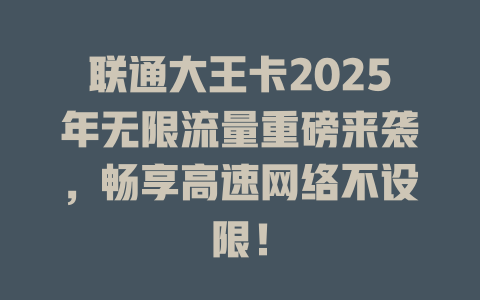 联通大王卡2025年无限流量重磅来袭，畅享高速网络不设限！