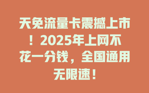 天免流量卡震撼上市！2025年上网不花一分钱，全国通用无限速！