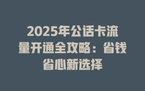 2025年公话卡流量开通全攻略：省钱省心新选择