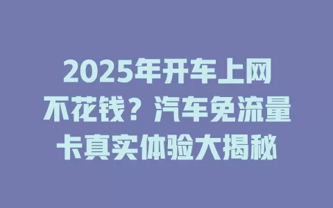 2025年开车上网不花钱？汽车免流量卡真实体验大揭秘