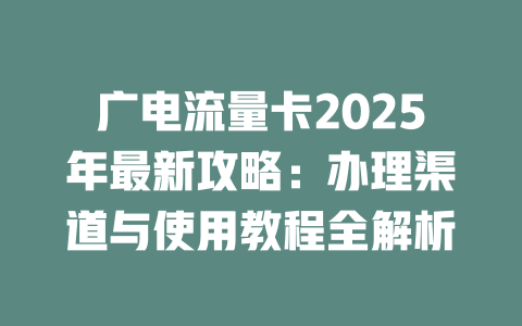 广电流量卡2025年最新攻略：办理渠道与使用教程全解析